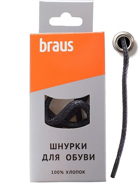 3310 Шнурки BRAUS 100 см толстые с пропиткой ЧЕРНЫЕ